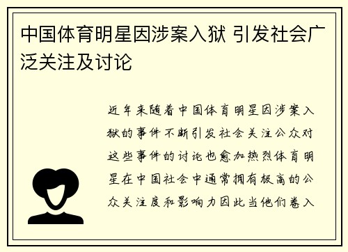 中国体育明星因涉案入狱 引发社会广泛关注及讨论